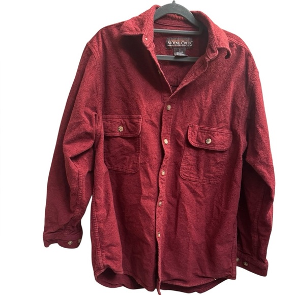 MOOSE CREEK Heavy Weight Flannel Shirt  Men's Med Shacket Jacket Burgundy EUC - Picture 6 of 12